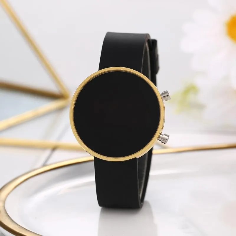 Round LED digital watch with square dial and alloy strap on wrist, showing calendar display