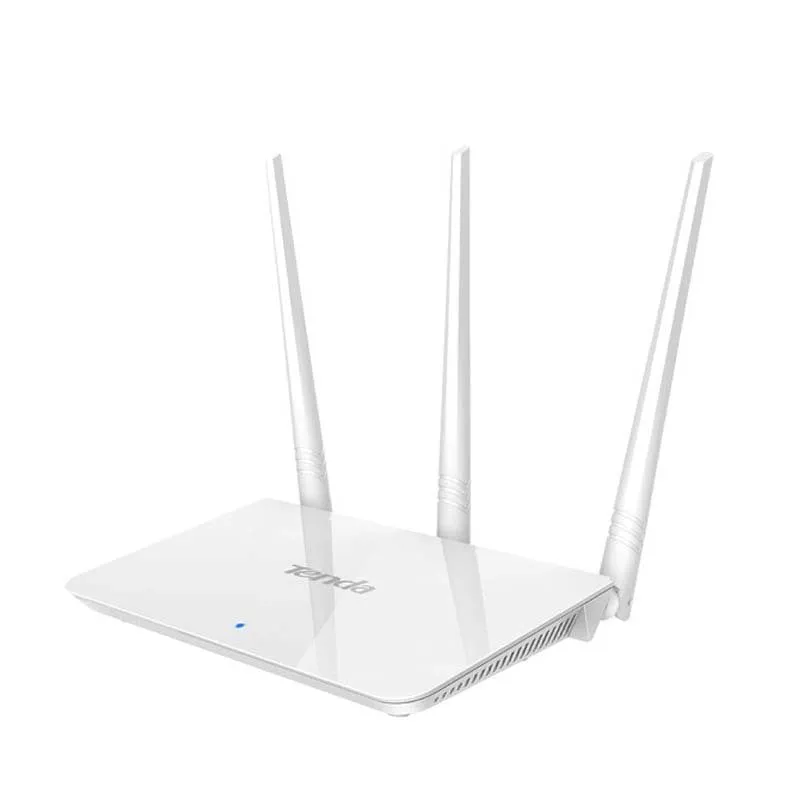 White dual-band wireless router on a desk.