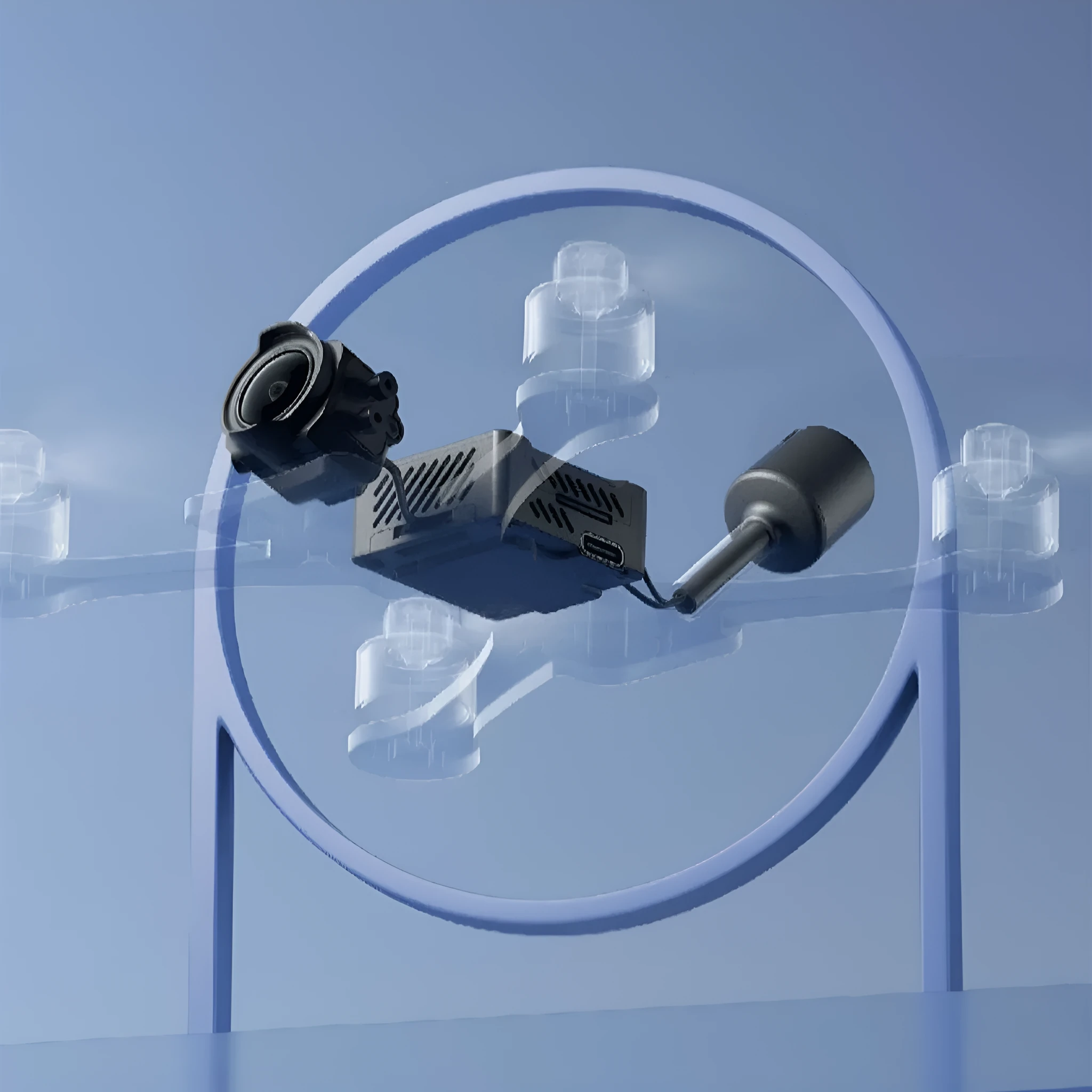 DJI O3 Air Unit camera module and image transmission module with antenna on a desk setup