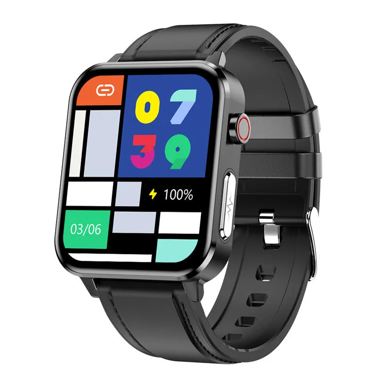 Heart rate ECG Bluetooth sports bracelet with 1.3 inch TFT screen and TPU wristband, available in black leather