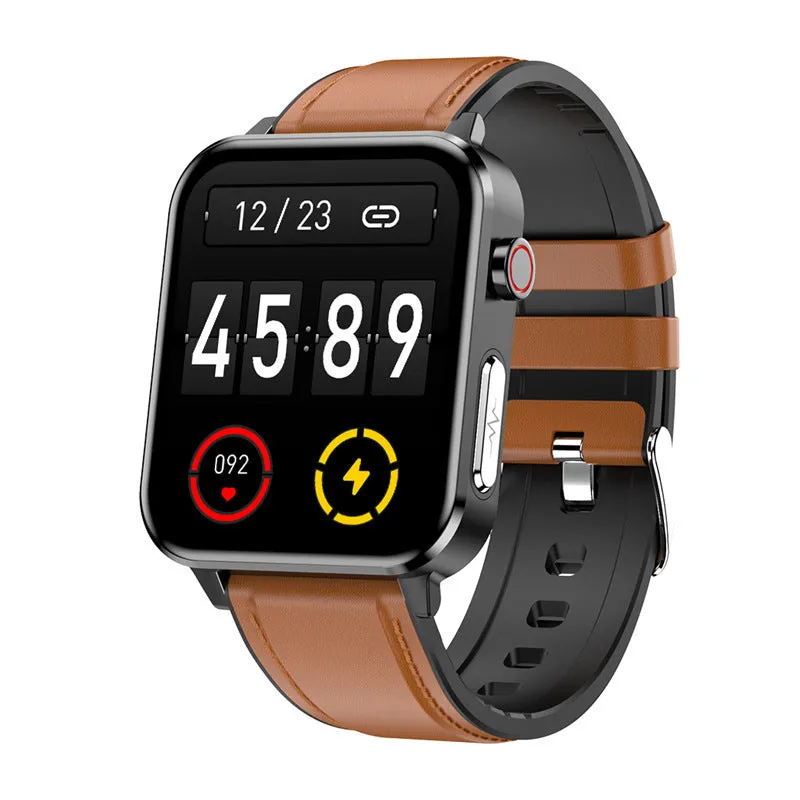Heart rate ECG Bluetooth sports bracelet with 1.3 inch TFT screen and TPU wristband, available in black leather