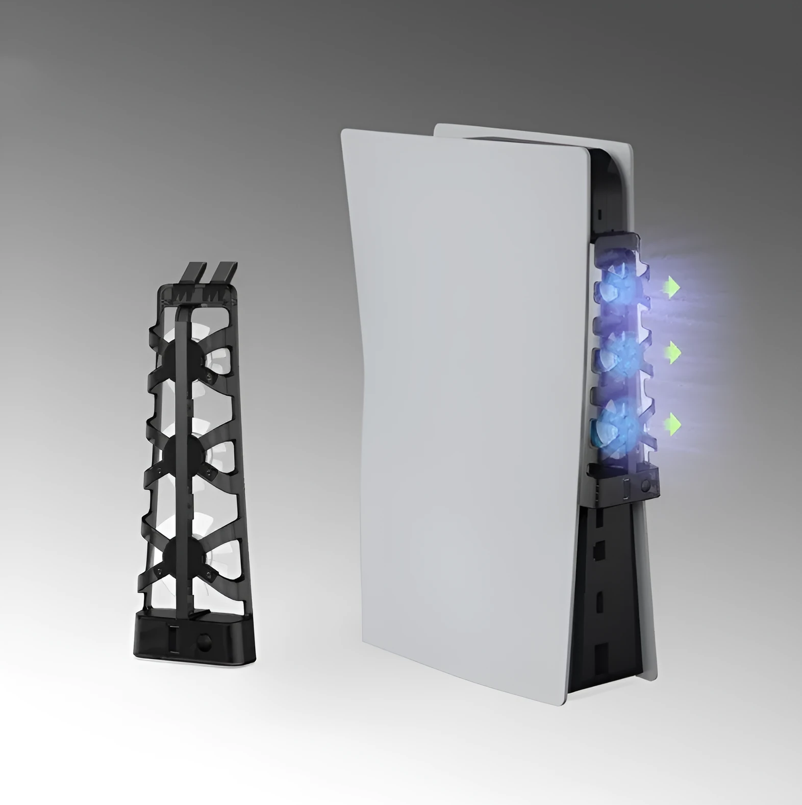 White PS5 rear cooling fan measuring 6.5x4x23.2cm on a plain background