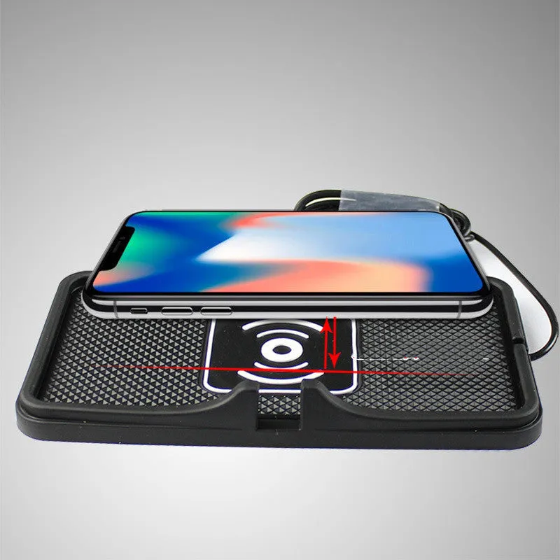 Qi wireless car charger mount in vertical design for 10W fast charging on iPhone 12 Pro Max and Samsung phones.