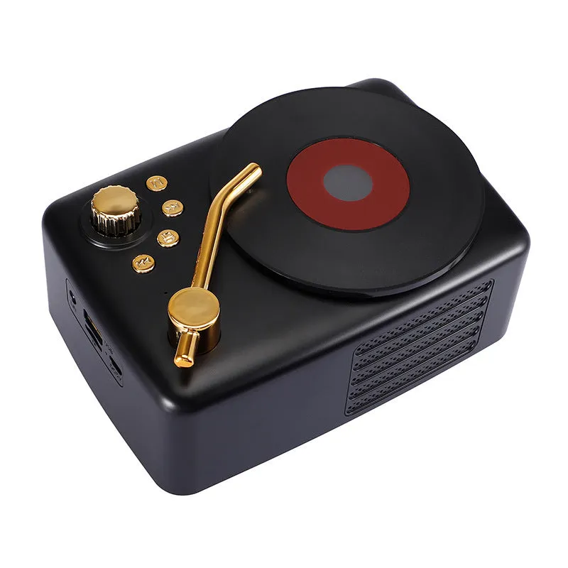T12 record player Bluetooth 5.0 wireless speaker in Black with 40mm driver and 2x5W output