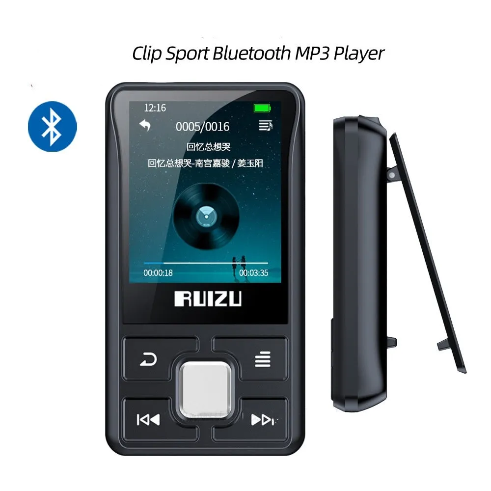 Black Bluetooth running card MP3 player X55 with 8GB storage, 14x9.5x4cm packing size, headset and cable included