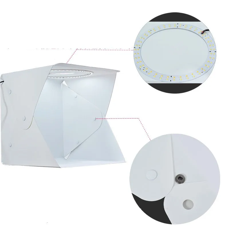 40cm folding EVA LED photography light box with six coloured background cloths and a USB cable