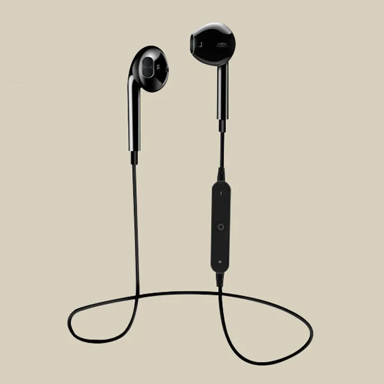 Mini sports portable binaural stereo Bluetooth headphones in black with USB charging cable