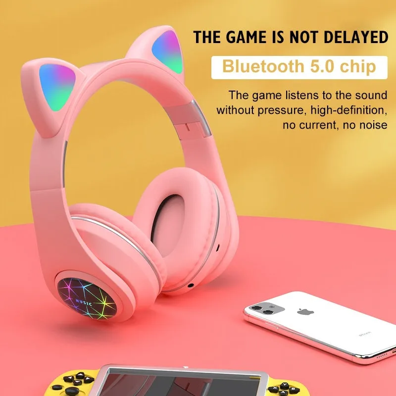 Cat ear wireless sports Bluetooth headset showing colour options
