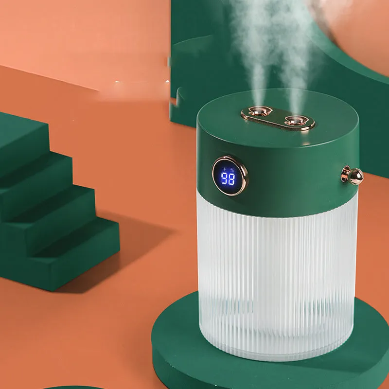 Double spray humidifier in white and green, rechargeable with 4000mAh battery, portable cool mist for home office