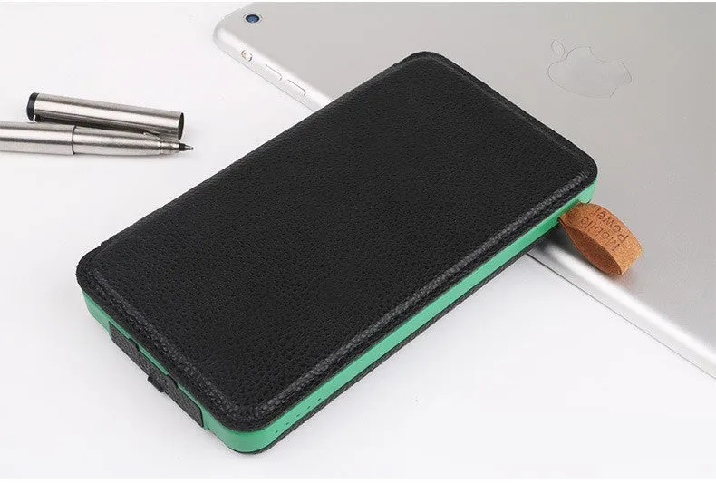 Solar charging power bank 8000mAh with folding sleeve, plastic shell, 155x81.5x15.5mm, Black+Blue