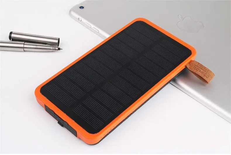Solar charging power bank 8000mAh with folding sleeve, plastic shell, 155x81.5x15.5mm, Black+Blue