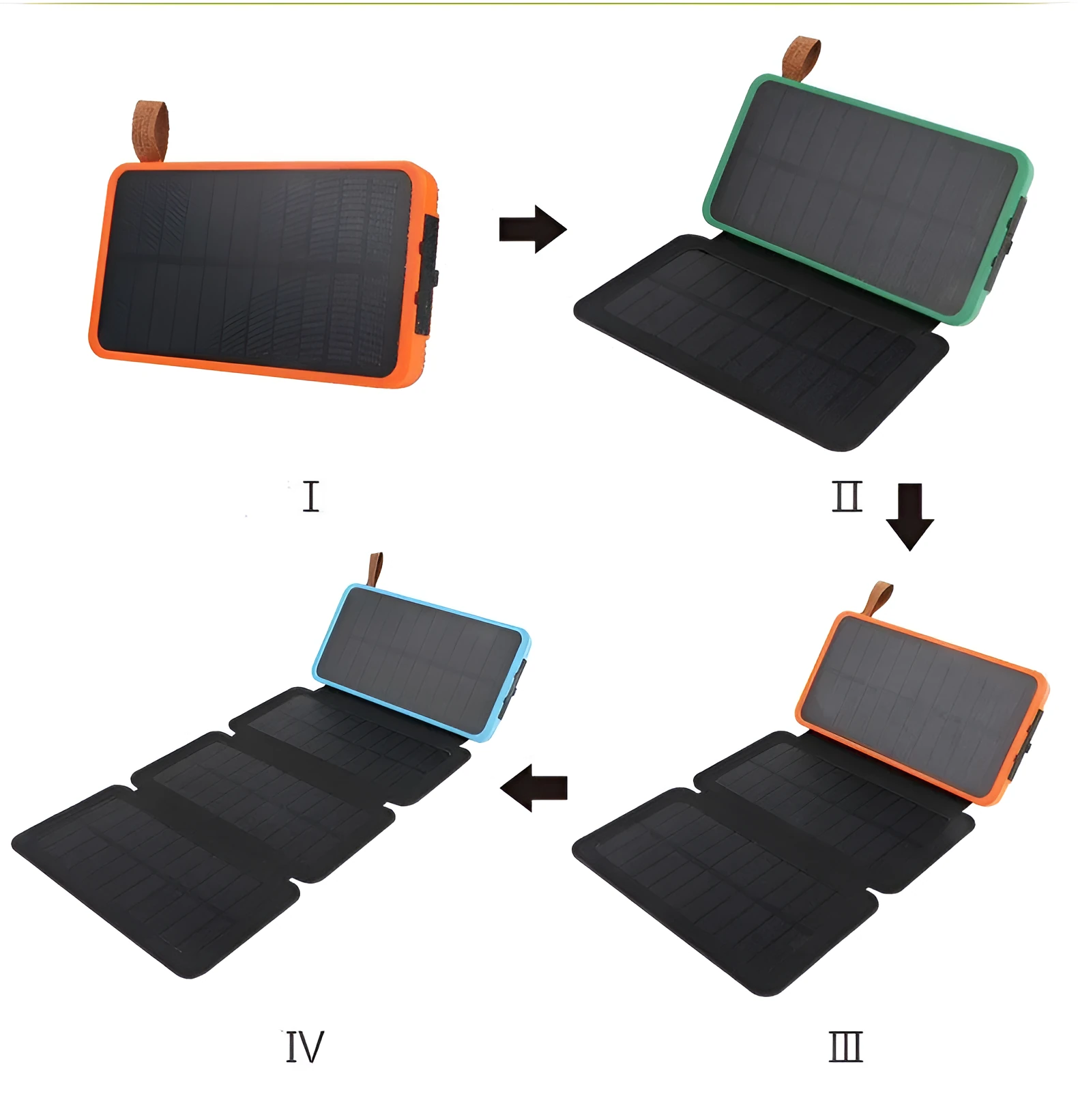 Solar charging power bank 8000mAh with folding sleeve, plastic shell, 155x81.5x15.5mm, Black+Blue