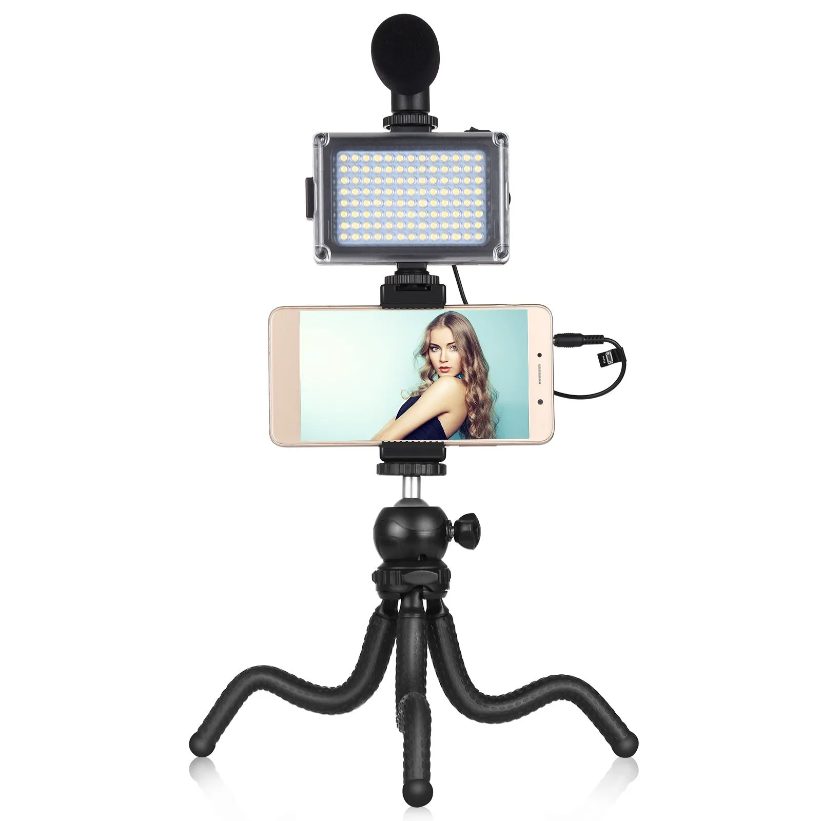 Black flexible mini tripod with rubber-coated legs and a 360-degree rotating ball head