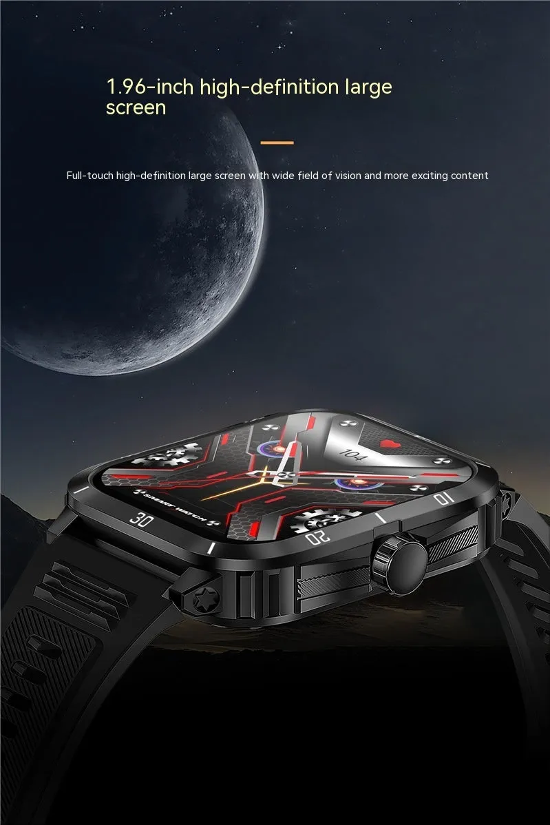 Black outdoor sports smart watch with Bluetooth calling, TFT screen, and silicone strap