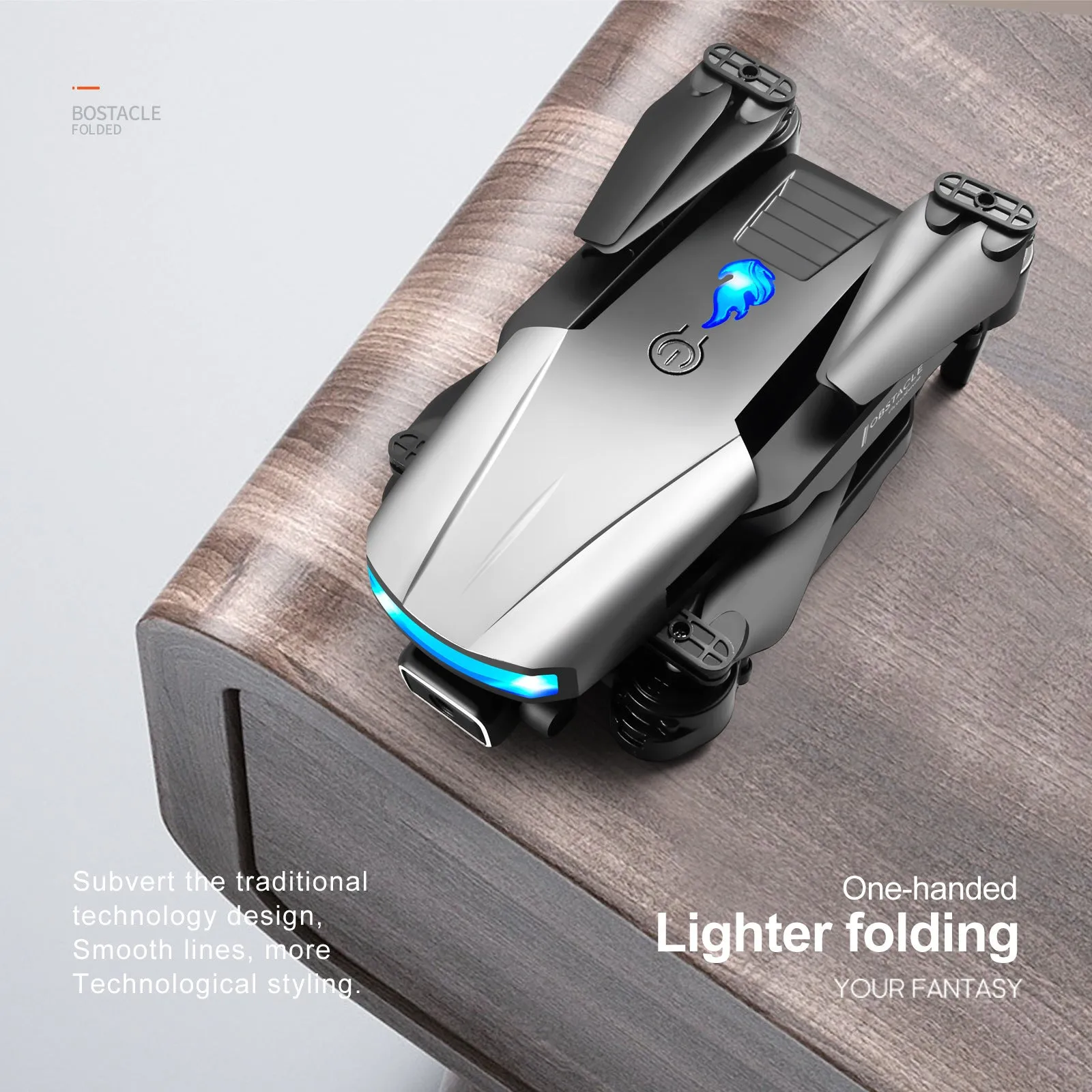 Four-axis plastic drone with 4K dual camera and three-side obstacle avoidance, 30-50cm size