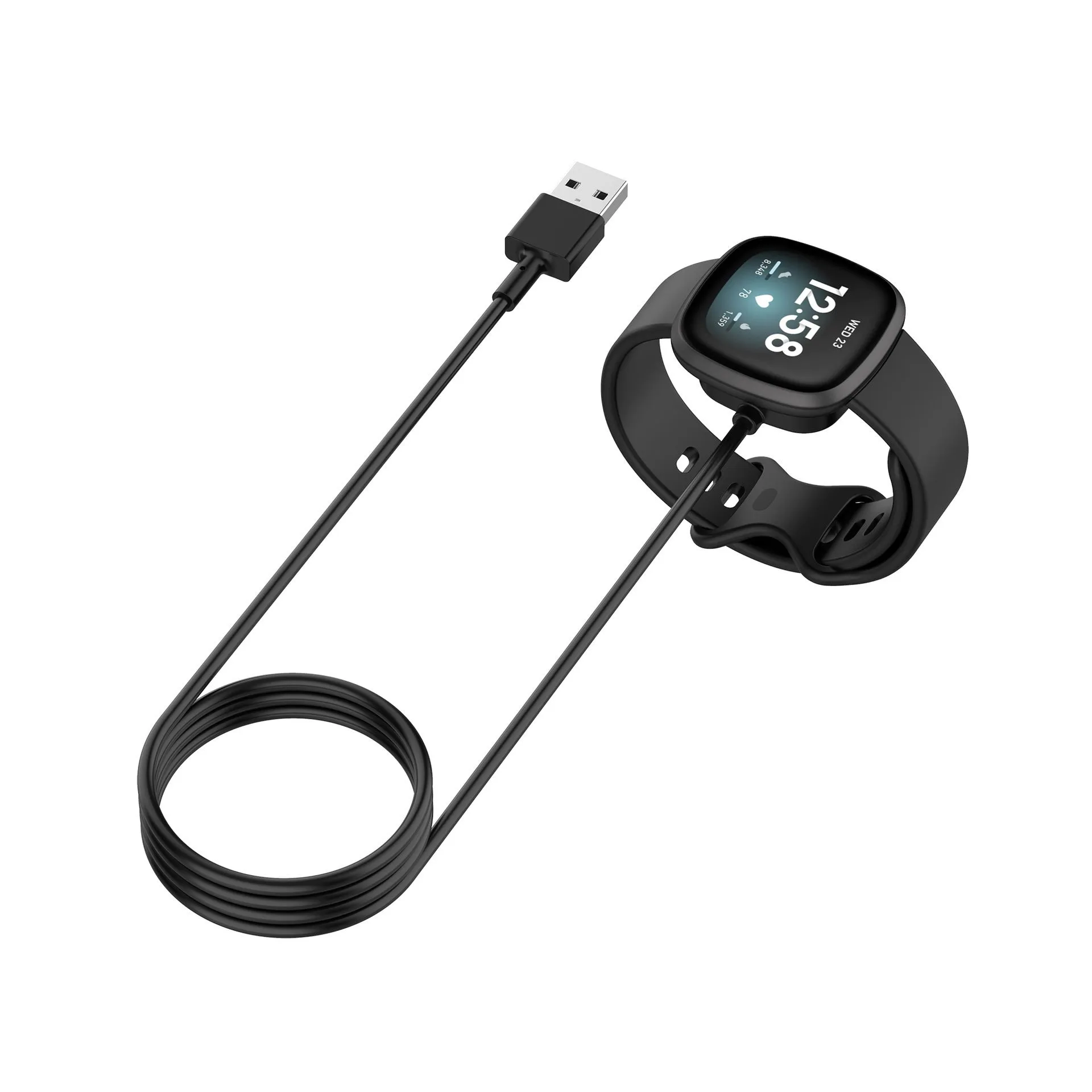 Black plastic smart watch magnetic charging cable with 1m and 30cm lengths