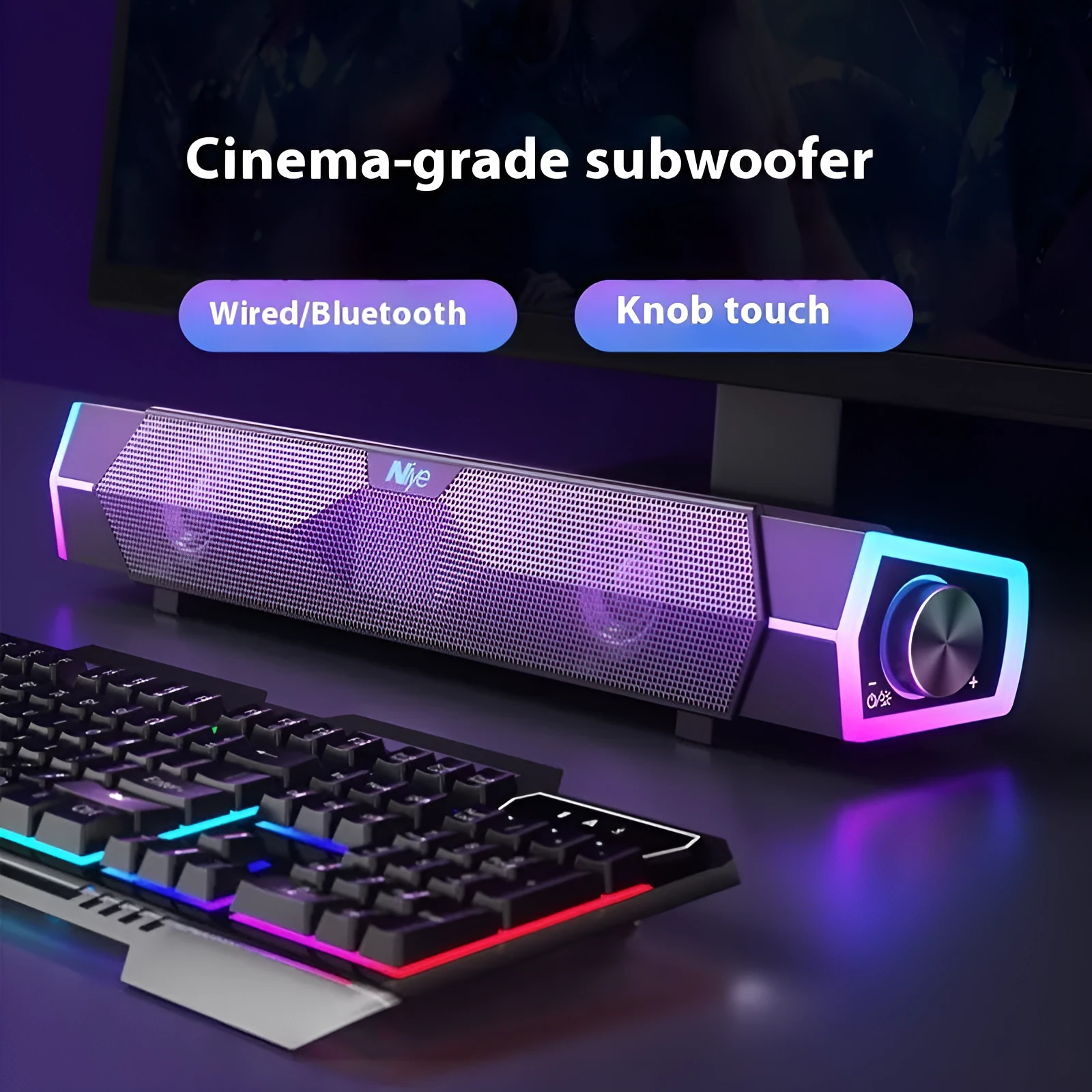 Bluetooth speaker with dual drivers and subwoofer in black finish for computer surround sound
