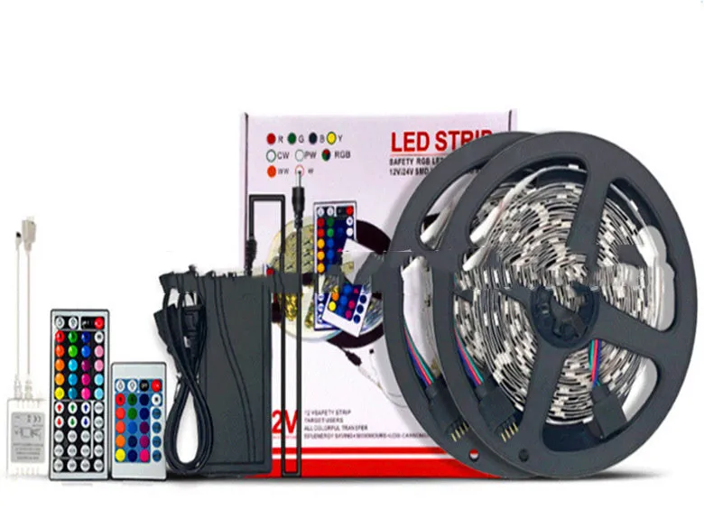 12V epoxy waterproof RGB flexible strip light on 5m roll with 44-key remote controller