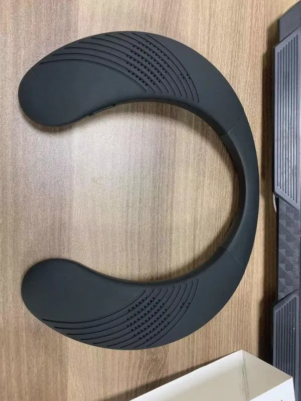 Black wearable hanging neck Bluetooth speaker with 3D surround sound and IPX4 waterproof rating