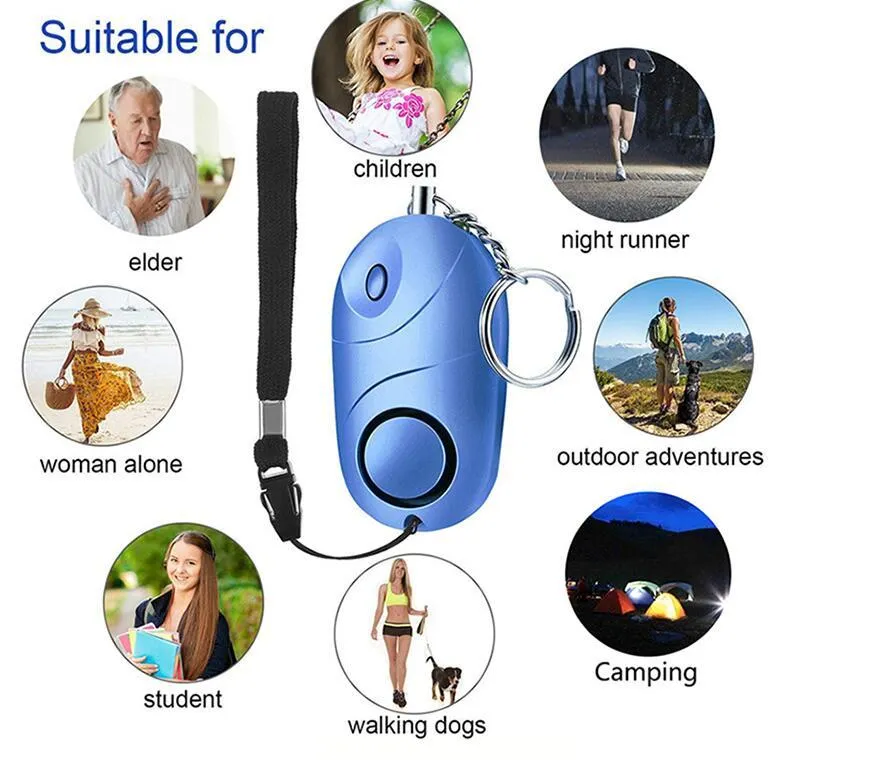 Personal alarm keychain with 130dB sound and LED flashlight in pink colour