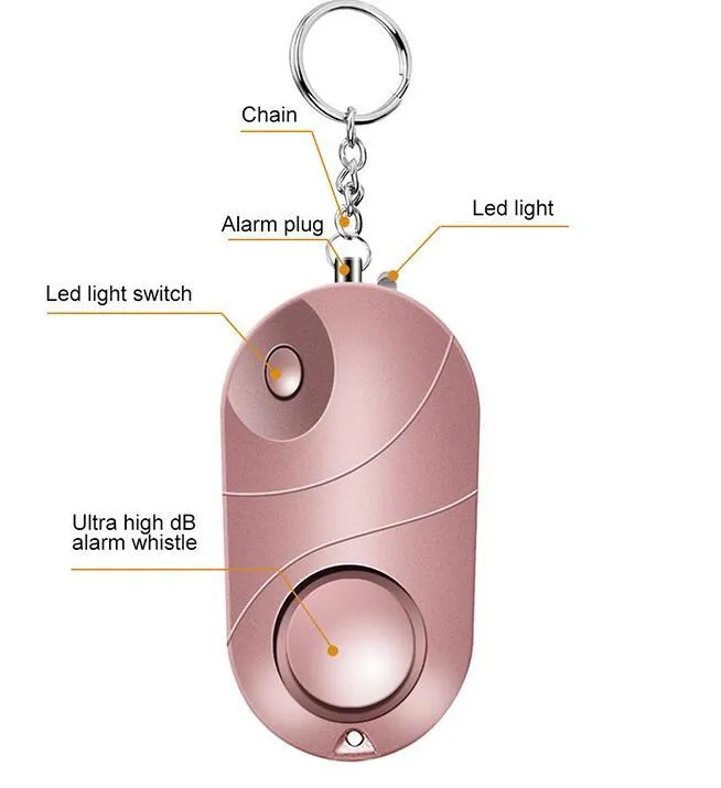 Personal alarm keychain with 130dB sound and LED flashlight in pink colour