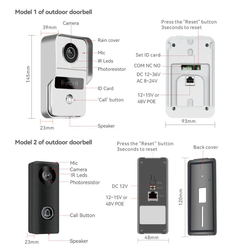 1080P video intercom doorbell system with outdoor camera unit and indoor display