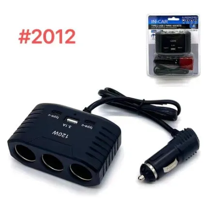 Black plastic 120W car charger converter with 12V 24V fast charging support for vehicle power outlets