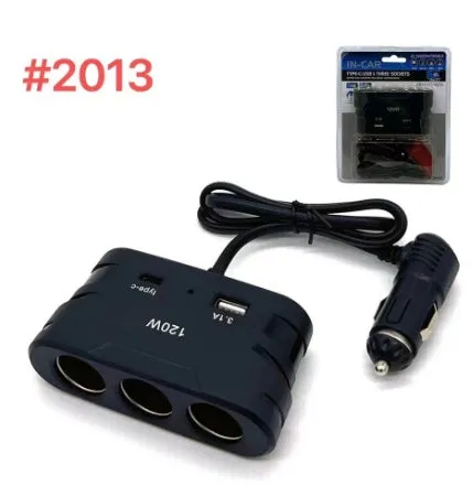 Black plastic 120W car charger converter with 12V 24V fast charging support for vehicle power outlets