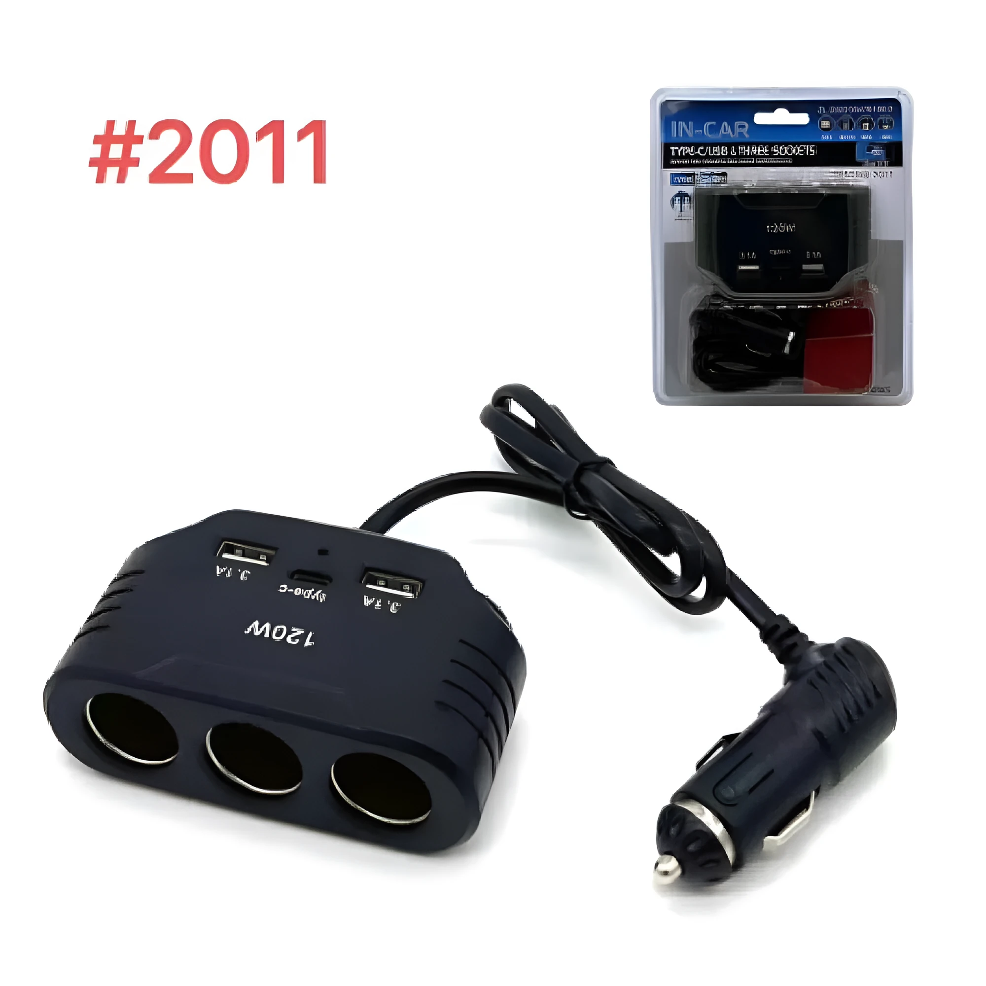 Black plastic 120W car charger converter with 12V 24V fast charging support for vehicle power outlets