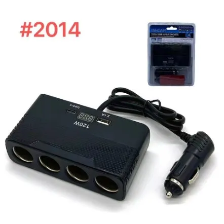 Black plastic 120W car charger converter with 12V 24V fast charging support for vehicle power outlets