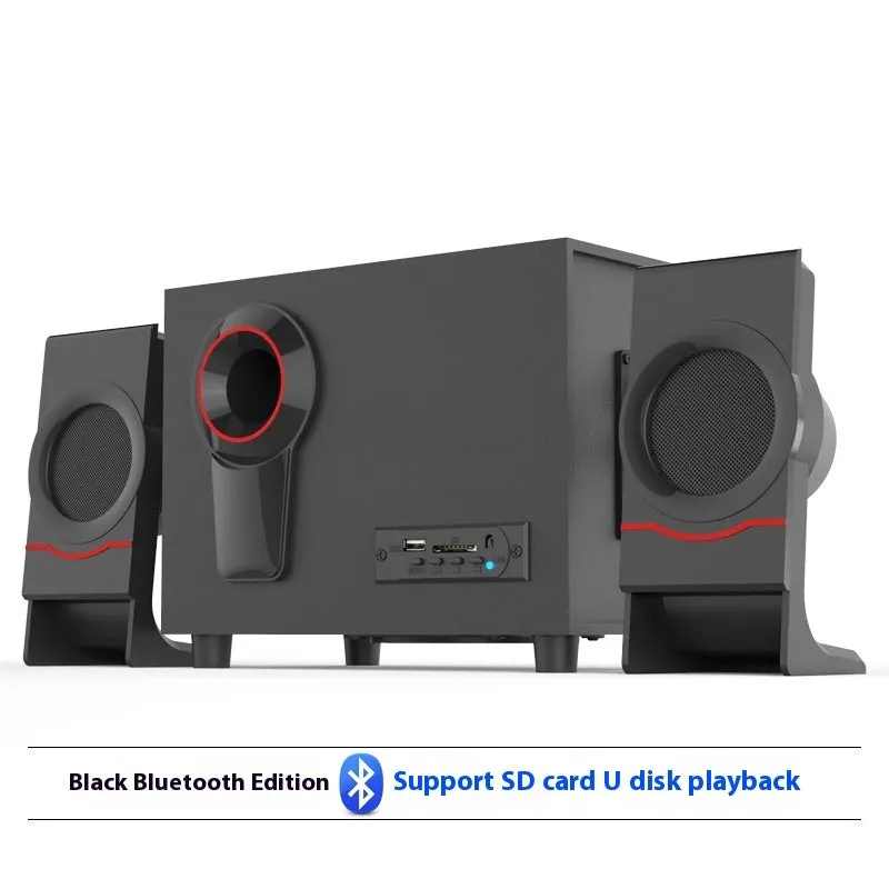 Wooden 21 multimedia speaker with knob controls, USB power, and bass boost