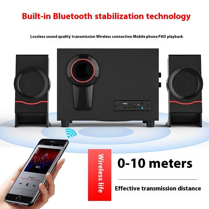 Wooden 21 multimedia speaker with knob controls, USB power, and bass boost
