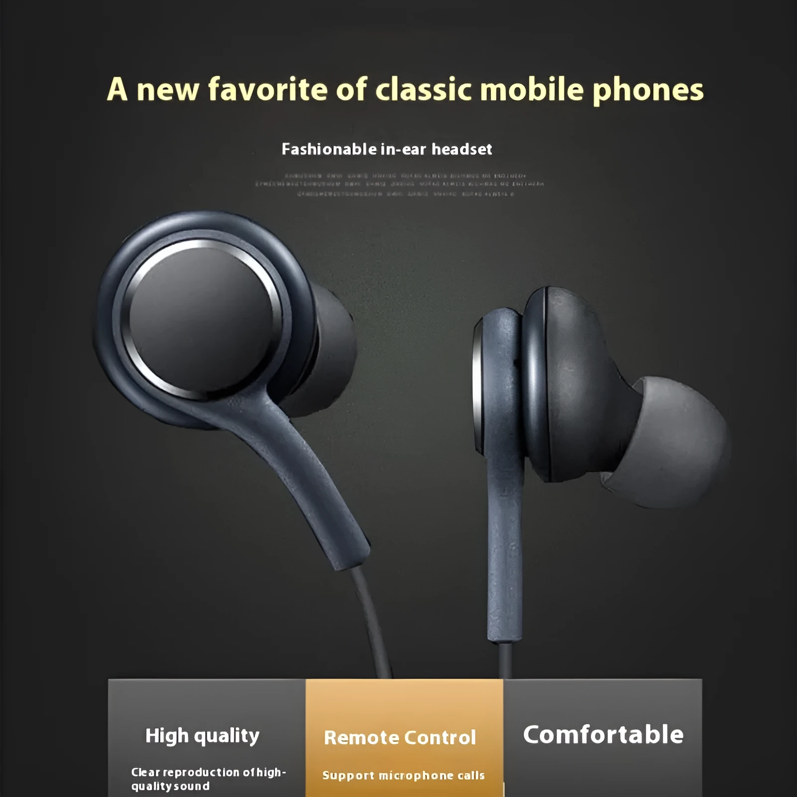 In-ear earphone for S8 S10 Note10 with 3.5mm jack and talk button in black colour