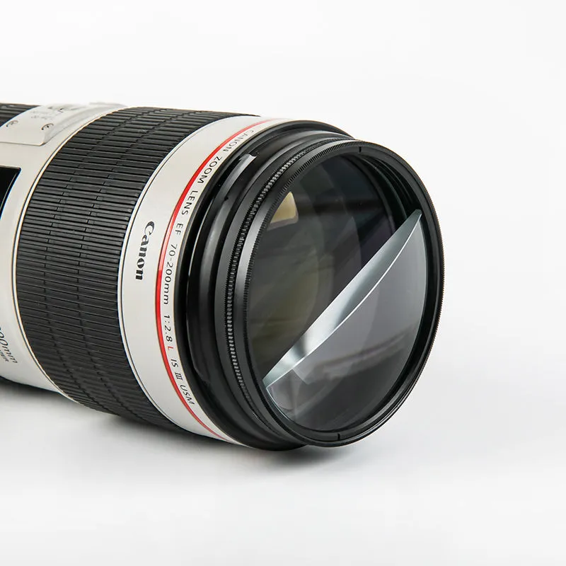 77mm half moon mirror split focus filter for SLR cameras with microfiber cloth and shockproof bag.
