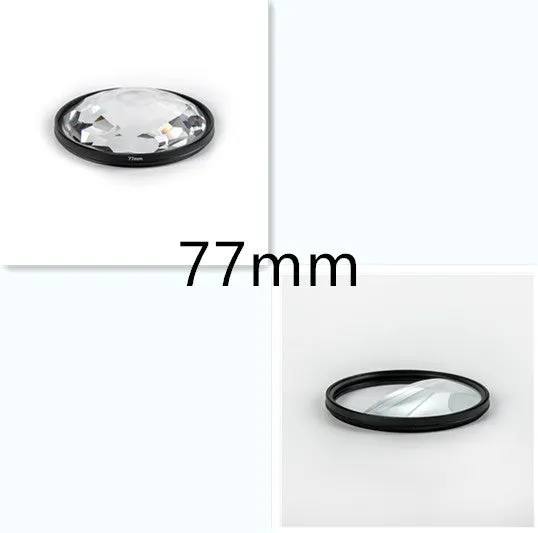 77mm half moon mirror split focus filter for SLR cameras with microfiber cloth and shockproof bag.