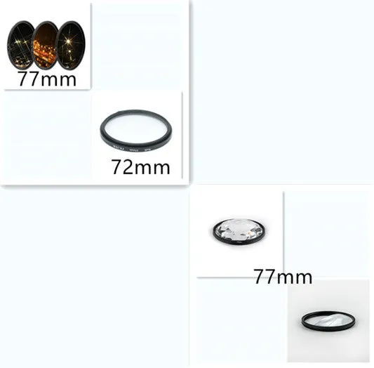 77mm half moon mirror split focus filter for SLR cameras with microfiber cloth and shockproof bag.