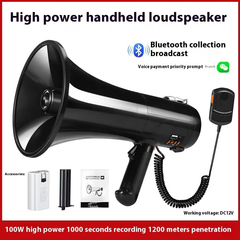 High-power handheld sales speaker with built-in microphone, USB port, and button controls