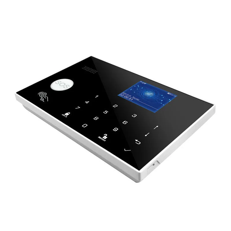 Intelligent WiFi GSM touch button household alarm host for UK security systems.
