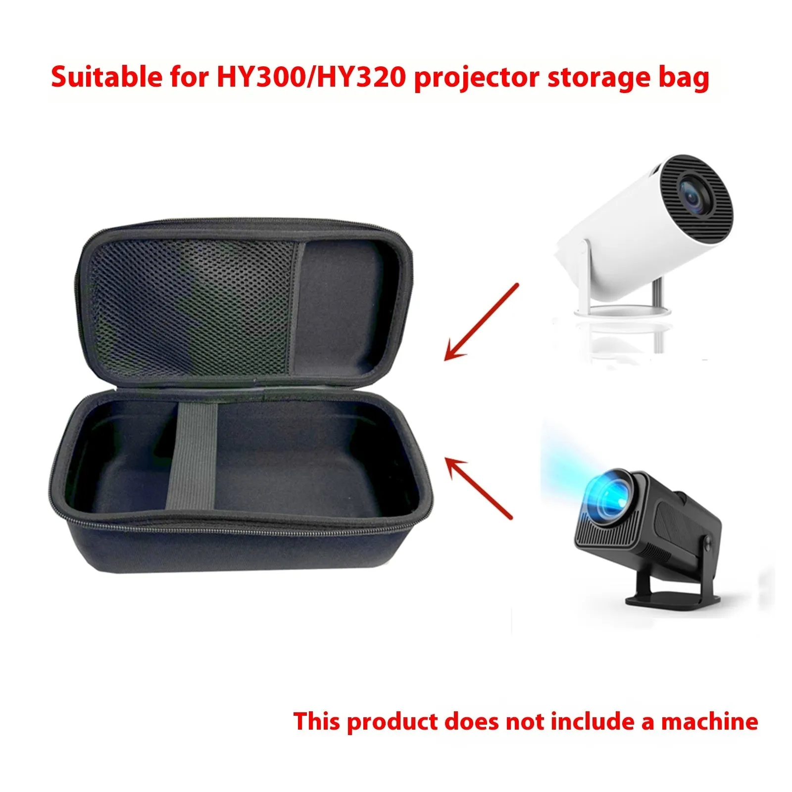 Black EVA projector storage bag for HY320 HY300 Ultra HD projector with 3kg capacity