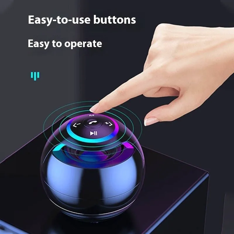 Mini Bluetooth speaker in black with dynamic bass boost and card insertion, suitable for portable outdoor use