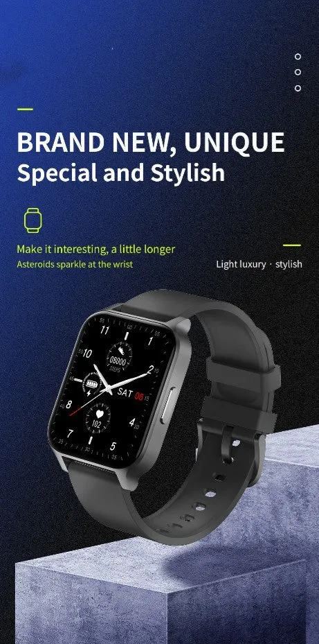 Smart health watch with colour screen showing heart rate and blood pressure readings on wrist