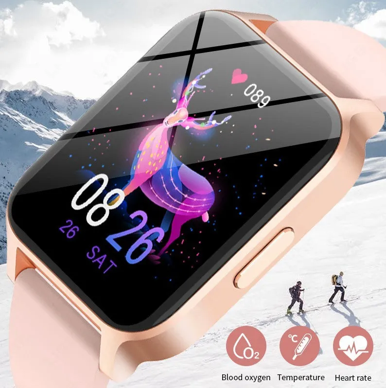 Smart health watch with colour screen showing heart rate and blood pressure readings on wrist