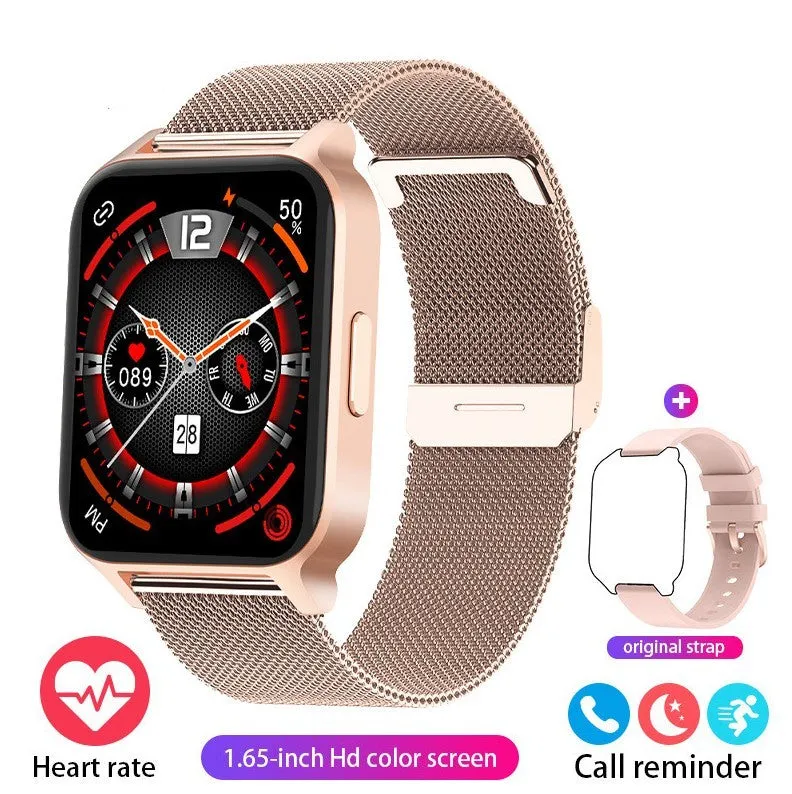 Smart health watch with colour screen showing heart rate and blood pressure readings on wrist