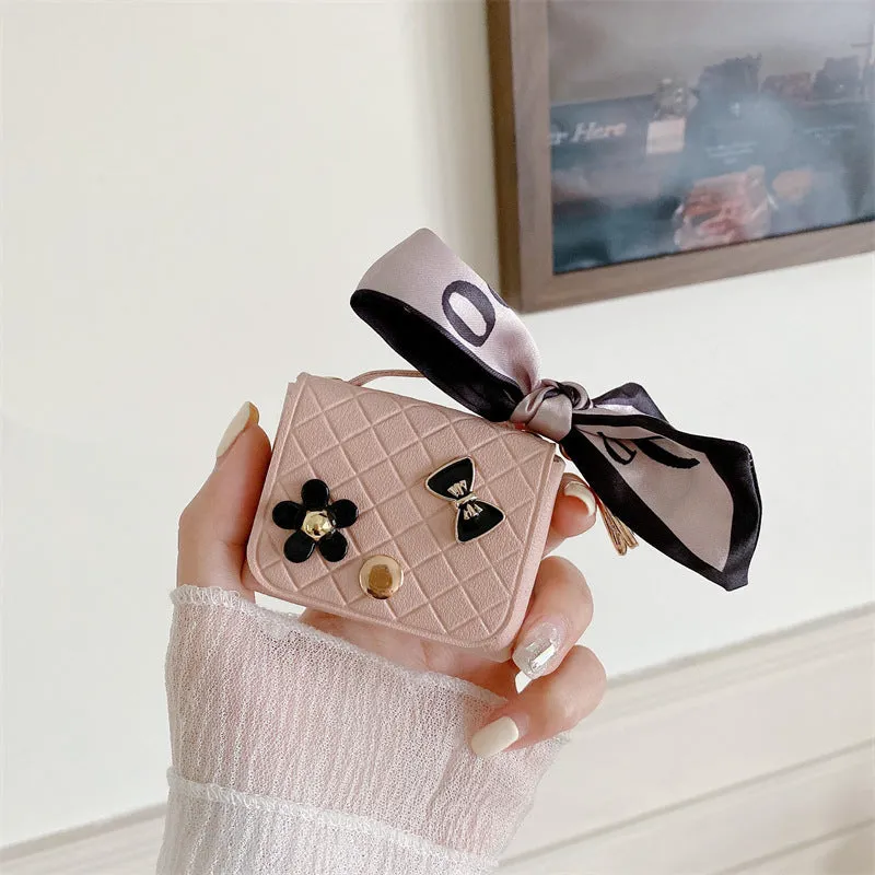Simulated leather earphone bag for Apple AirPods in pink with soft shell design