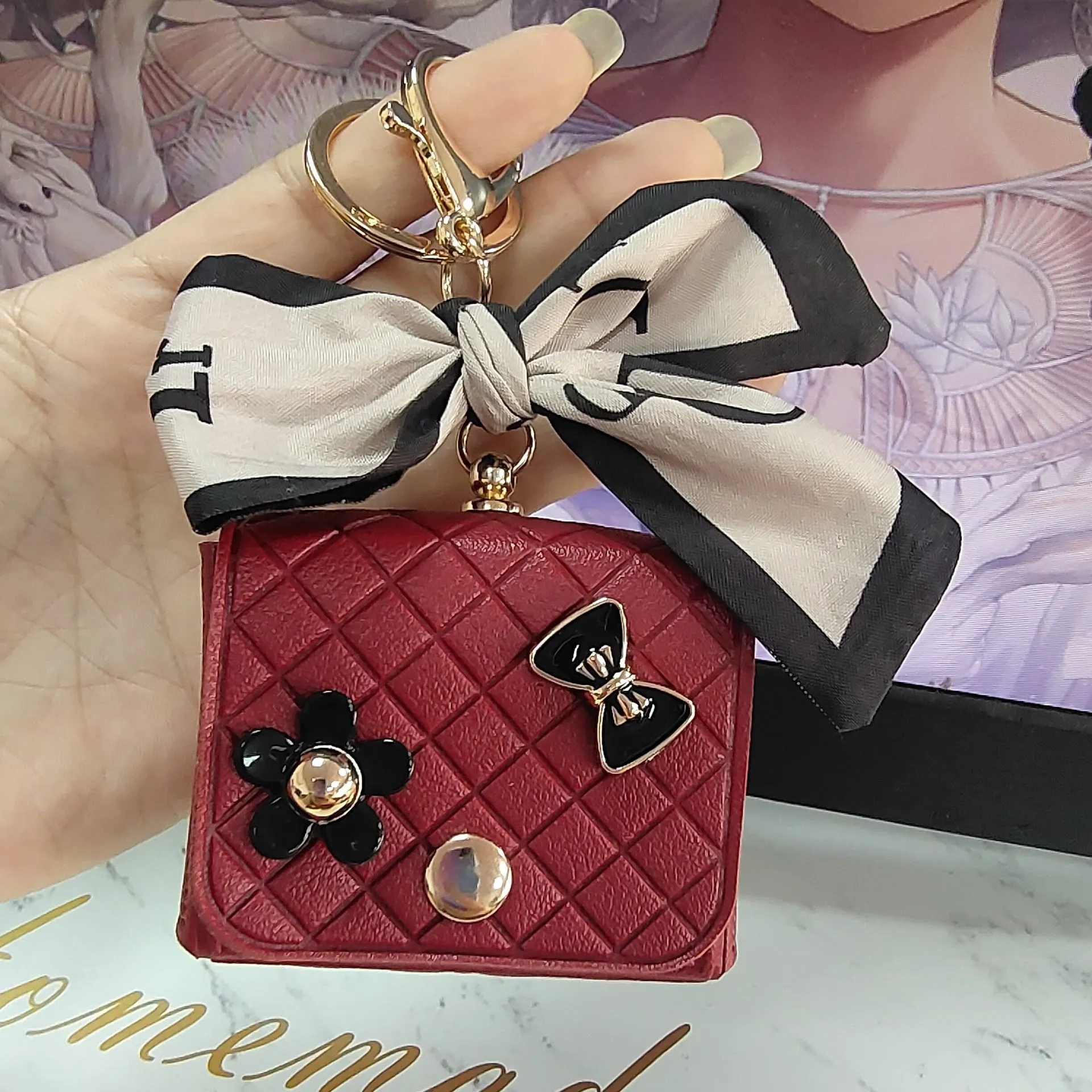 Simulated leather earphone bag for Apple AirPods in pink with soft shell design