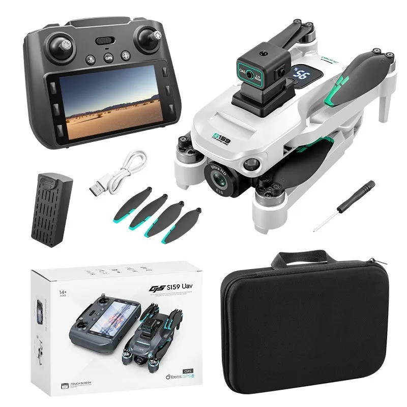 S159 GPS UAV drone with HD camera, black colour, plastic body, obstacle avoidance sensors visible