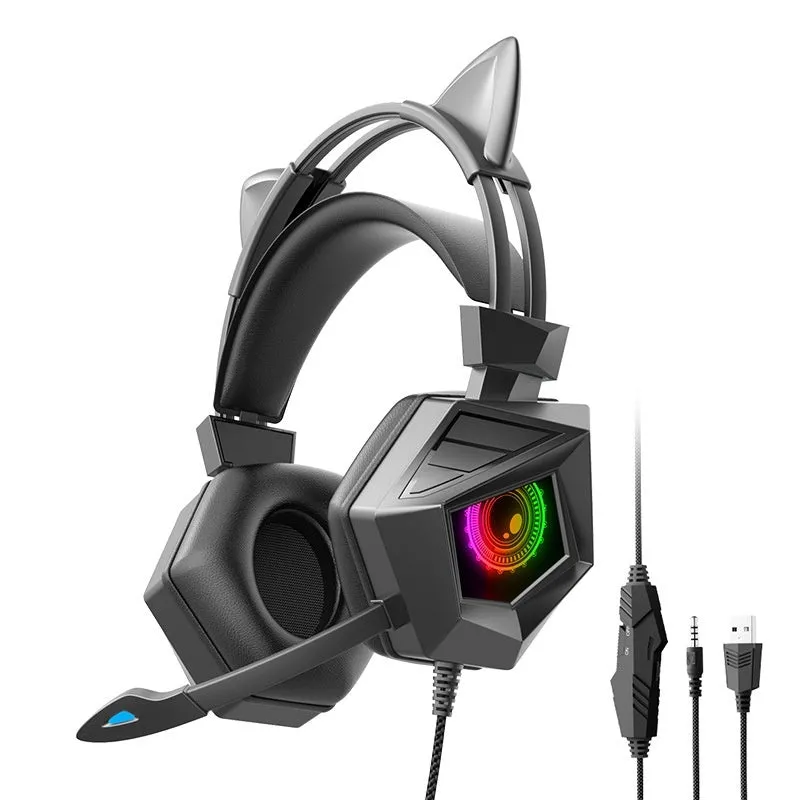 SY-G15 wired gaming headset with breathing LED lights, braided cable, and microphone for e-sports