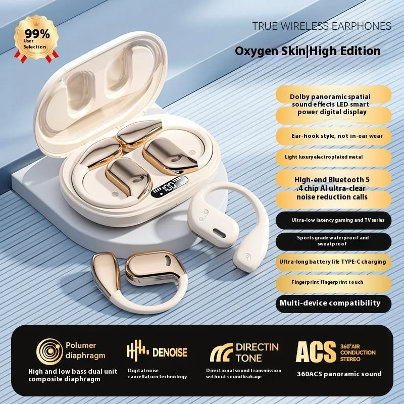 Noise reduction sports ear hook headphones in black with Type-C charging port and ear hook design
