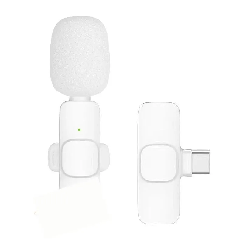 White wireless neckline clip small microphone with OTG adapter for Android and Apple devices