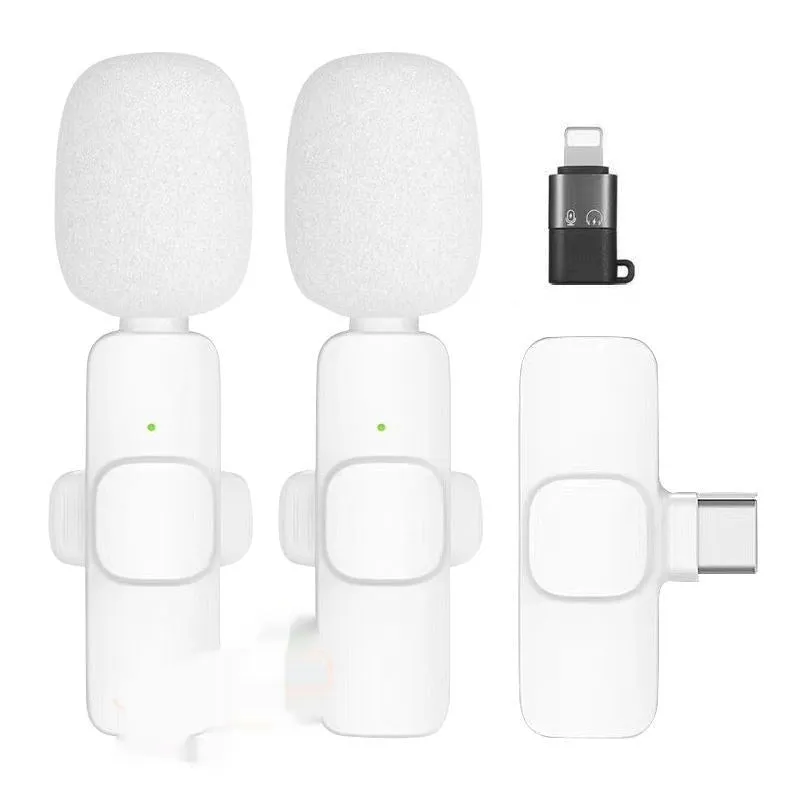 White wireless neckline clip small microphone with OTG adapter for Android and Apple devices